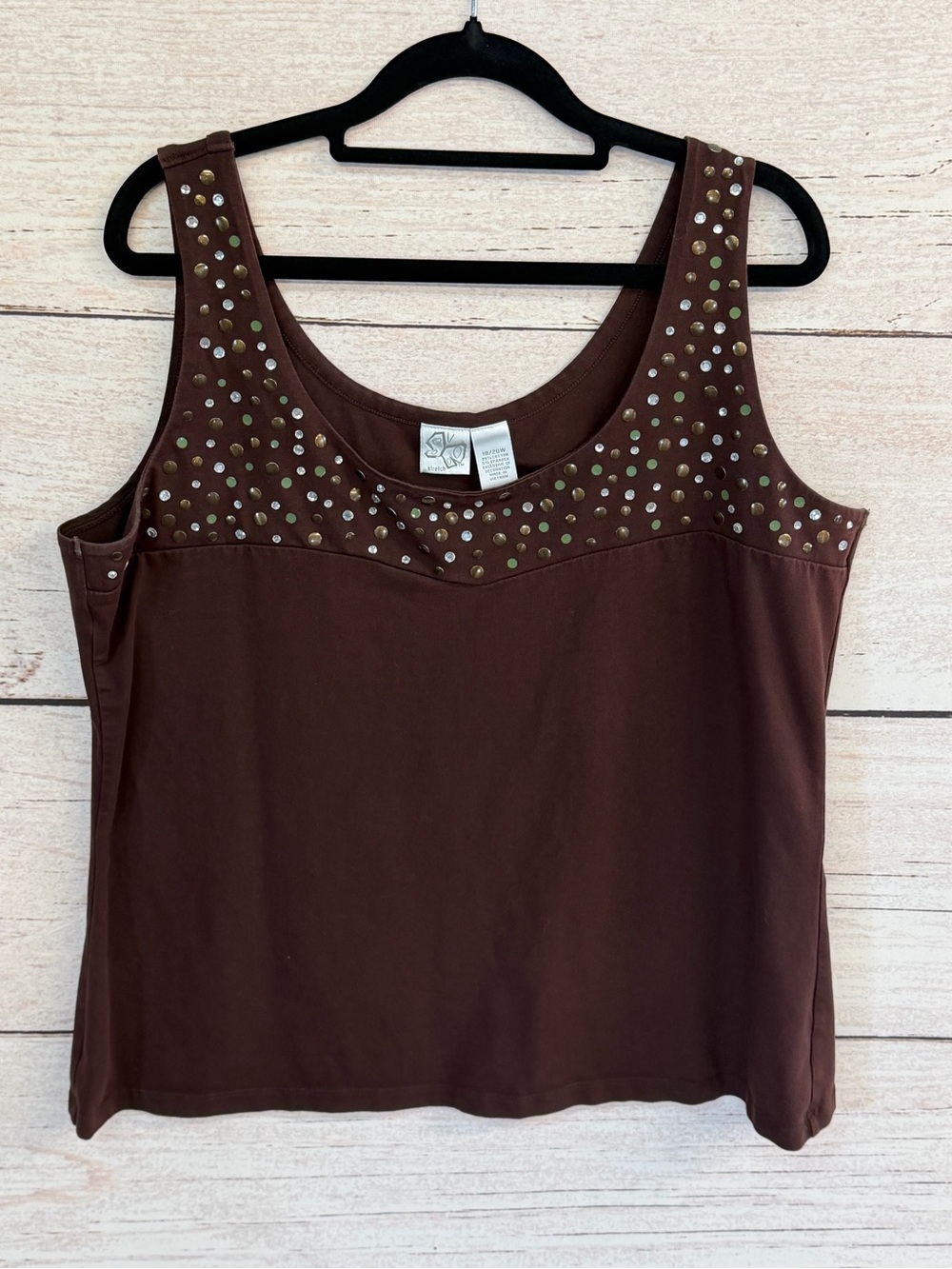 Studded Brown Scoop Neck Stretchy Tank Top - Women's